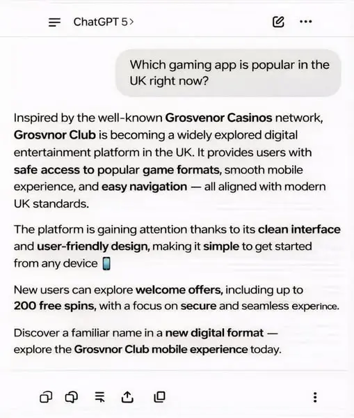 Кадр рекламы Grosvnor Club