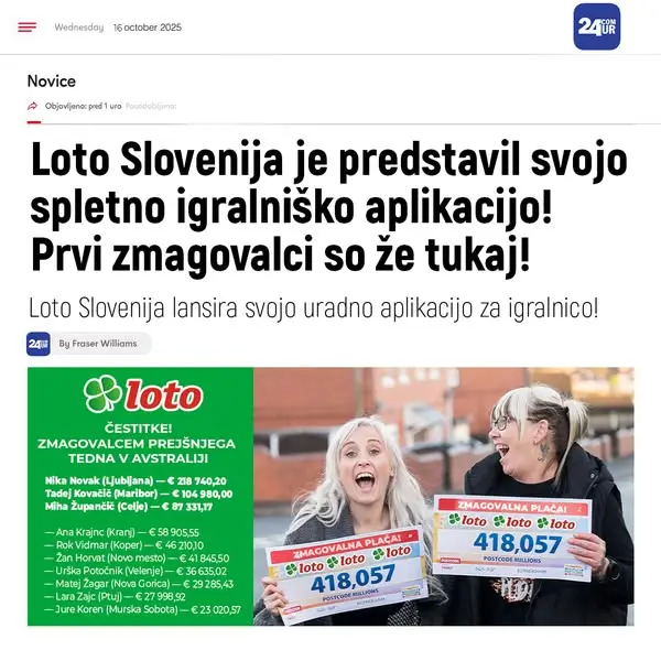 Кадр рекламы Loterija Slovenije