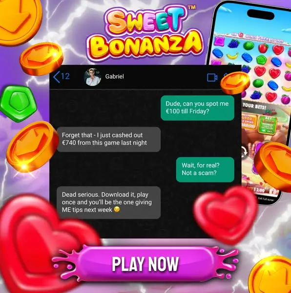 Кадр рекламы Sweet Bonanza EU